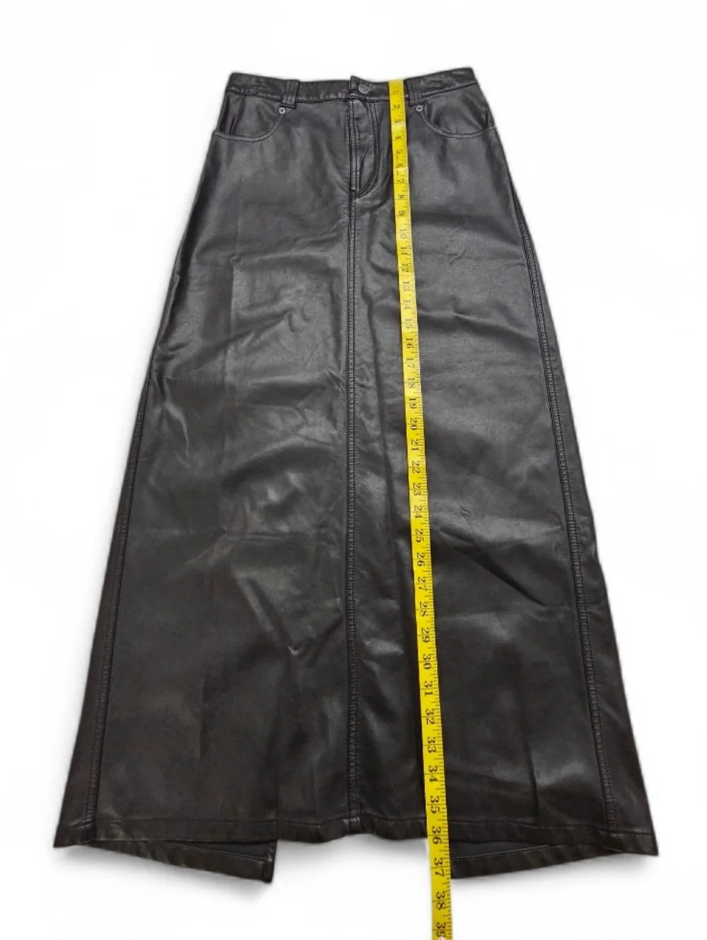 Free People City Slicker Faux Leather Maxi Skirt With Back Slit Sz 2